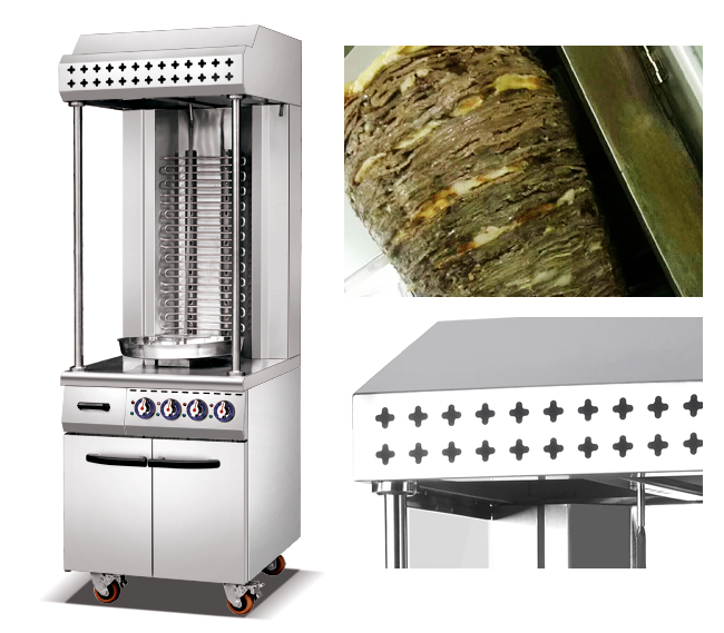 No espeto elétrico comercial dobro de Shawarma que faz a máquina com o armário para o hotel de aço inoxidável
