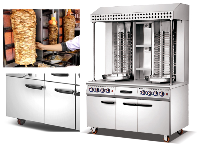 No espeto elétrico comercial dobro de Shawarma que faz a máquina com o armário para o hotel de aço inoxidável